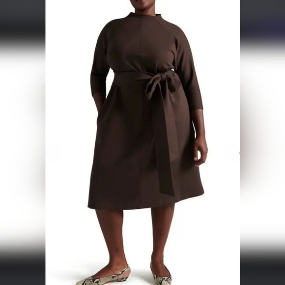 Pari Passu Janice Funnel Espresso Belted Dress Size D18 Office Siren Fall Work - Picture 1 of 14